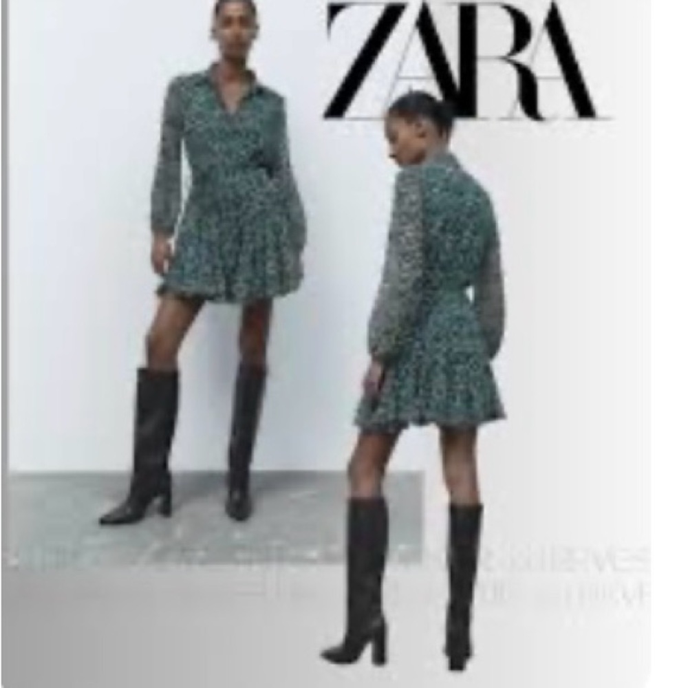 Zara Woman’s Green & White Long Sleeve Mini Dress Medium
